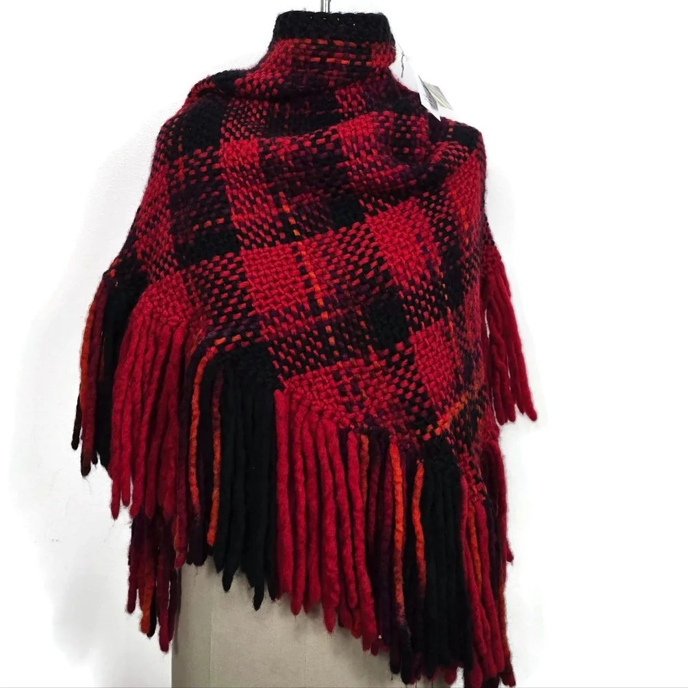 NEW Handwoven Buffalo Plaid Fringed Triangular Wool Shawl Wrap Etc by Sam